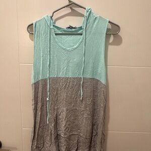 Sleeveless Mint and Gray Hooded Tank